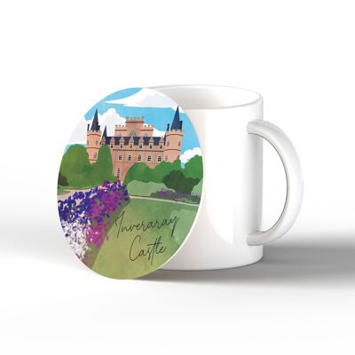 P5387 - Inveraray Castle Scotlands Landscape Illustration Ceramic Coaster