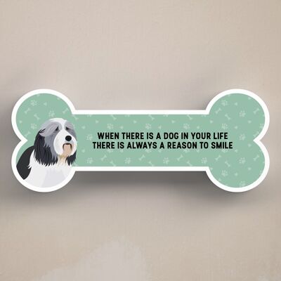 P5393 – Bearded Collie Dog Reason To Smile Katie Pearson Artwork Standing Bone Plaque