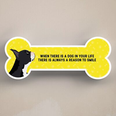 P5407 – Boston Terrier Dog Reason To Smile Katie Pearson Artwork Standing Bone Plaque