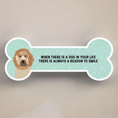 P5423 - Perro Cockapoo Razón para sonreír Katie Pearson Obra de arte Placa de hueso de pie