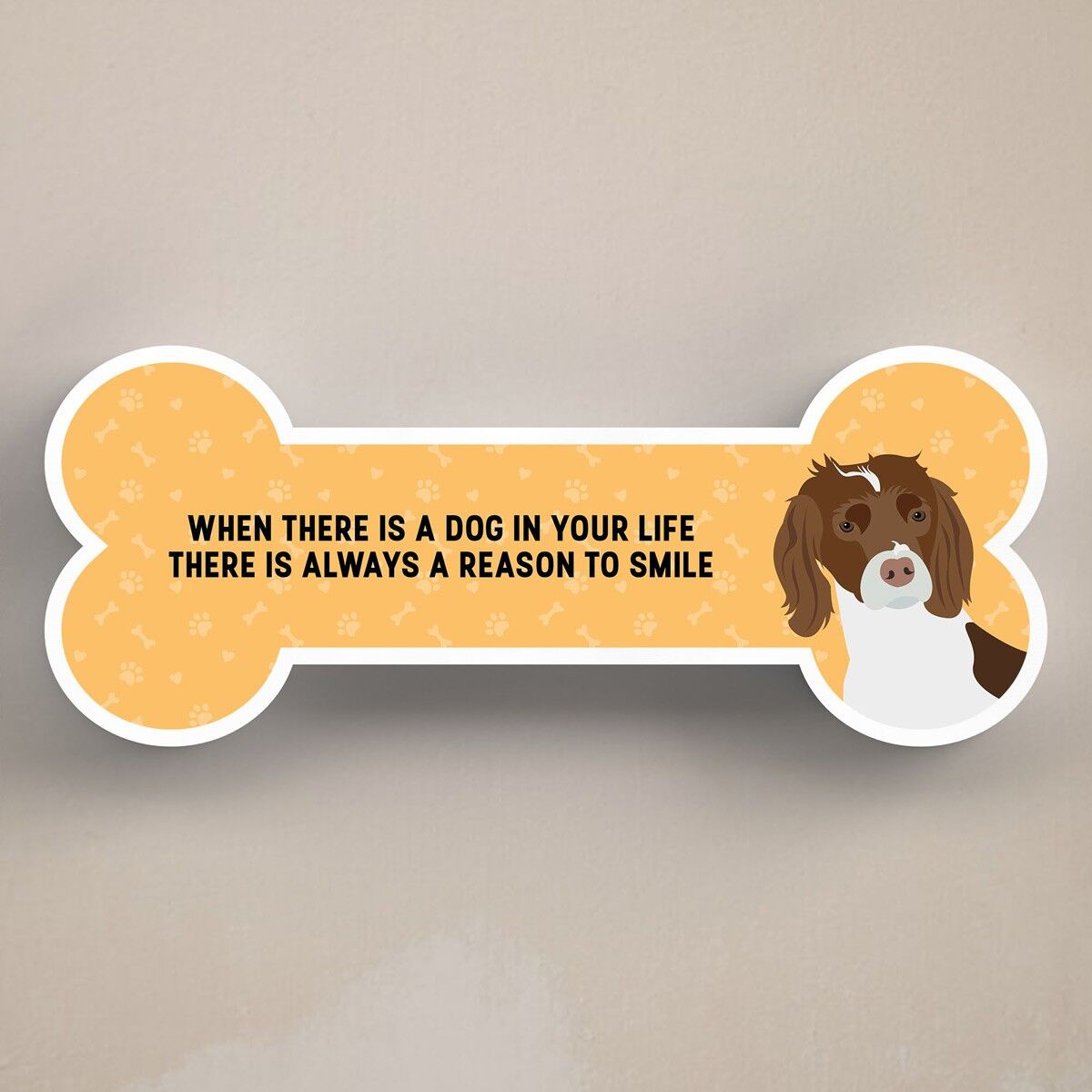 P5475 - Spaniel Dog Motivo per sorridere Katie Pearson Artwork Targa in osso in piedi