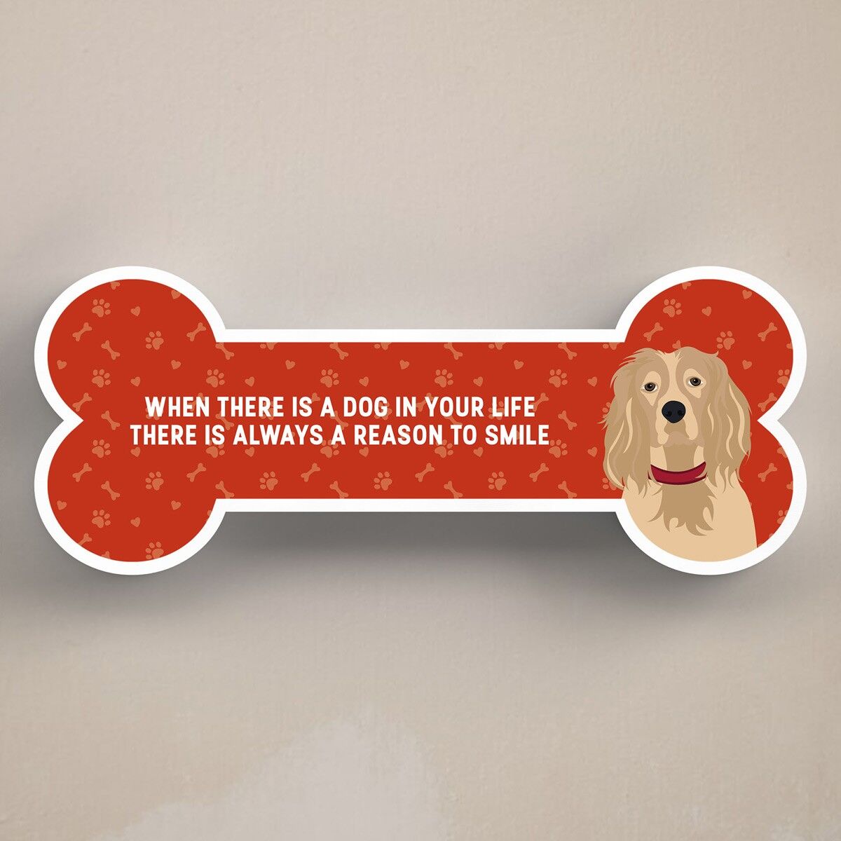 P5479 - Spaniel Dog Motivo per sorridere Katie Pearson Artwork Targa in osso in piedi