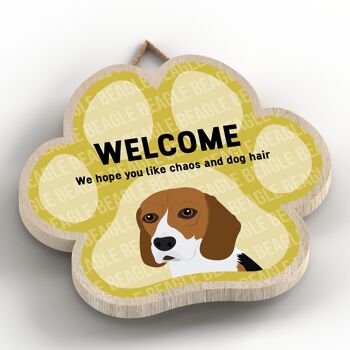 P5498 - Beagle Welcome Chaos And Dog Hair Katie Pearson Artworks Plaque à suspendre avec empreinte de patte 2