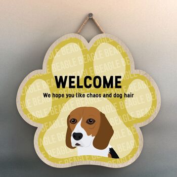 P5498 - Beagle Welcome Chaos And Dog Hair Katie Pearson Artworks Plaque à suspendre avec empreinte de patte 1