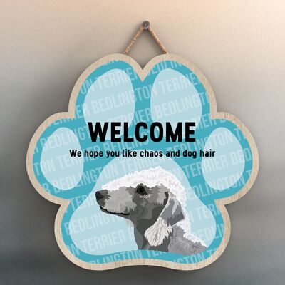 P5500 - Bedlington Terrier Welcome Chaos And Dog Hair Katie Pearson Artworks Placa colgante con huella de huella