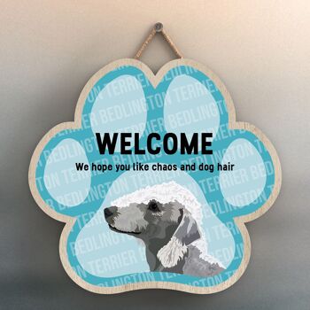 P5500 - Bedlington Terrier Welcome Chaos And Dog Hair Katie Pearson Artworks Pawprint Plaque à suspendre 1