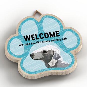 P5500 - Bedlington Terrier Welcome Chaos And Dog Hair Katie Pearson Artworks Pawprint Plaque à suspendre 2