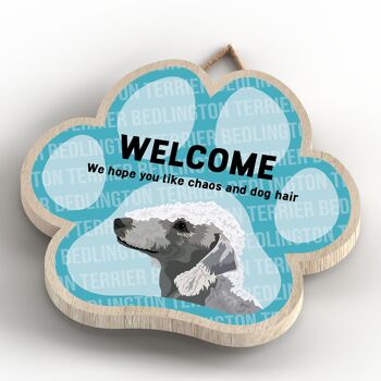 P5500 - Bedlington Terrier Welcome Chaos And Dog Hair Katie Pearson Artworks Pawprint Plaque à suspendre 4