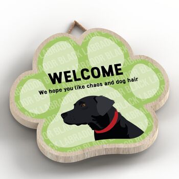 P5503 - Black Labrador Welcome Chaos And Dog Hair Katie Pearson Artworks Plaque à suspendre avec empreinte de patte 2