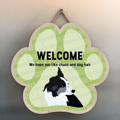 P5504 – Border Collie Welcome Chaos und Hundehaar Katie Pearson Artworks Pawprint Hanging Plaque