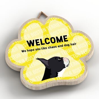 P5506 - Boston Terrier Welcome Chaos And Dog Hair Katie Pearson Artworks Plaque à suspendre avec empreinte de patte 2