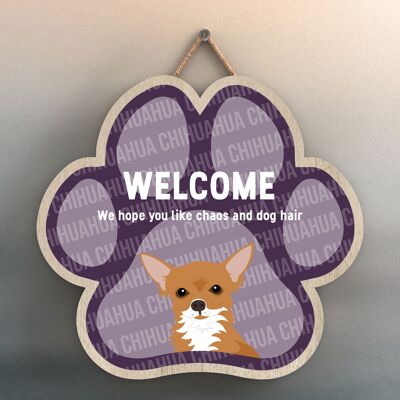 P5509 - Chihuahua Bienvenido Caos y pelo de perro Katie Pearson Artworks Pawprint Placa colgante