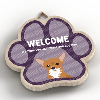 P5509 - Chihuahua Welcome Chaos And Dog Hair Katie Pearson Artworks Plaque à suspendre avec empreinte de patte 2