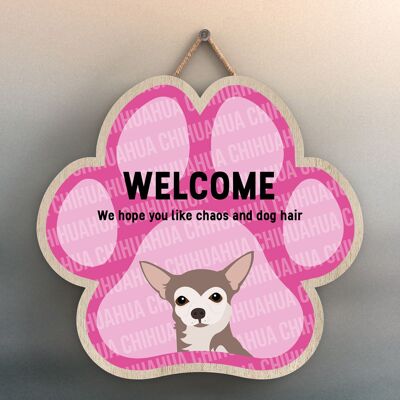 P5510 - Chihuahua Bienvenido Caos y pelo de perro Katie Pearson Artworks Pawprint Placa colgante