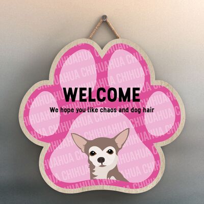 P5510 - Chihuahua Welcome Chaos And Dog Hair Katie Pearson Artworks Plaque à suspendre avec empreinte de patte