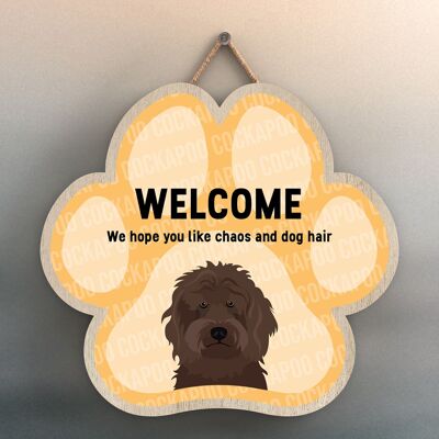 P5512 – Cockapoo Welcome Chaos und Hundehaar Katie Pearson Artworks Pawprint Hanging Plaque