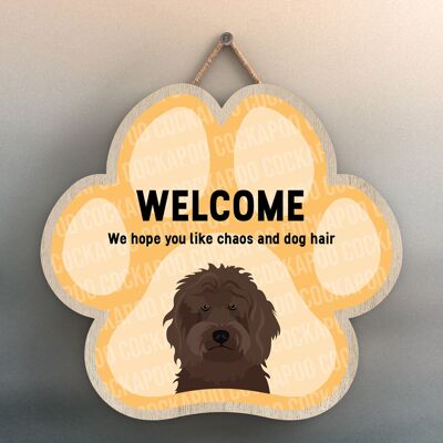 P5512 - Cockapoo Welcome Chaos And Dog Hair Katie Pearson Artworks Pawprint Hanging Plaque
