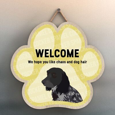 P5515 – Cocker Spaniel Welcome Chaos und Hundehaar Katie Pearson Artworks Pawprint Hanging Plaque