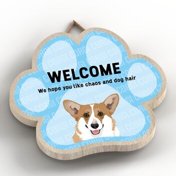 P5516 - Corgi Welcome Chaos And Dog Hair Katie Pearson Artworks Plaque à suspendre avec empreinte de patte 2