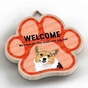 P5517 - Corgi Welcome Chaos And Dog Hair Katie Pearson Artworks Plaque à suspendre avec empreinte de patte 2