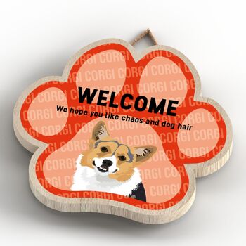 P5517 - Corgi Welcome Chaos And Dog Hair Katie Pearson Artworks Plaque à suspendre avec empreinte de patte 4