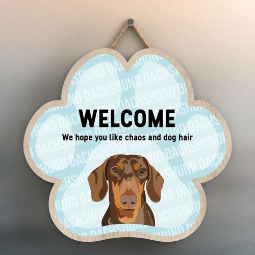 P5518 - Dachshund Welcome Chaos And Dog Hair Katie Pearson Artworks Pawprint Hanging Plaque