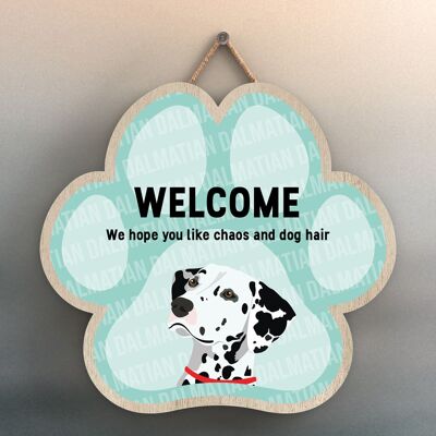 P5519 - Dalmata Welcome Chaos e peli di cane Katie Pearson Opere d'arte Pawprint Hanging Plaque