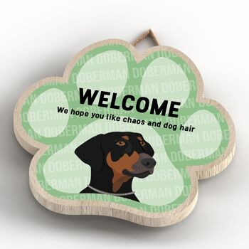 P5520 - Doberman Welcome Chaos And Dog Hair Katie Pearson Artworks Plaque à suspendre avec empreinte de patte 4