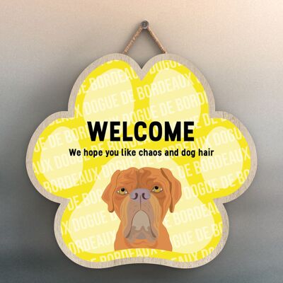 P5521 – Bordeauxdogge Welcome Chaos und Hundehaar Katie Pearson Artworks Pawprint Hanging Plaque