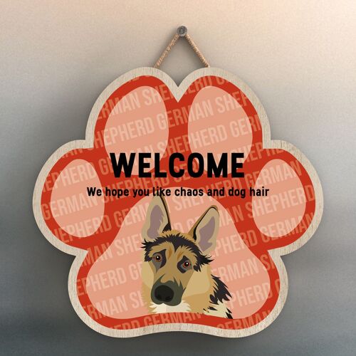 P5524 - German Shepherd Welcome Chaos And Dog Hair Katie Pearson Artworks Pawprint Hanging Plaque