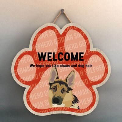 P5524 – Deutscher Schäferhund Welcome Chaos und Hundehaar Katie Pearson Artworks Pawprint Hanging Plaque