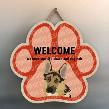 P5524 - Berger Allemand Welcome Chaos And Dog Hair Katie Pearson Artworks Pawprint Plaque à suspendre 1