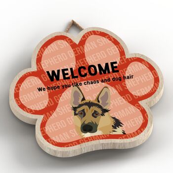 P5524 - Berger Allemand Welcome Chaos And Dog Hair Katie Pearson Artworks Pawprint Plaque à suspendre 2