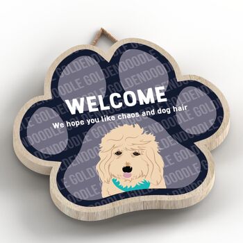 P5526 - Goldendoodle Welcome Chaos And Dog Hair Katie Pearson Artworks Plaque à suspendre avec empreinte de patte 2