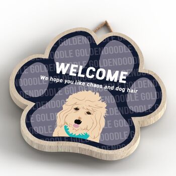 P5526 - Goldendoodle Welcome Chaos And Dog Hair Katie Pearson Artworks Plaque à suspendre avec empreinte de patte 4