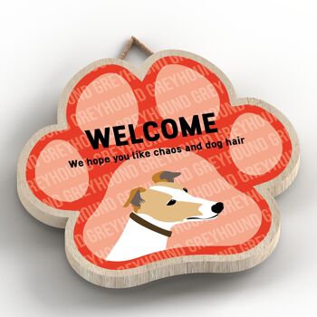 P5527 - Greyhound Welcome Chaos And Dog Hair Katie Pearson Artworks Plaque à suspendre avec empreinte de patte 2