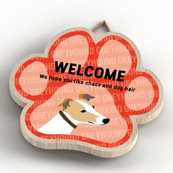 P5527 - Greyhound Welcome Chaos And Dog Hair Katie Pearson Artworks Plaque à suspendre avec empreinte de patte 4