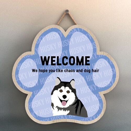 P5528 - Husky Welcome Chaos And Dog Hair Katie Pearson Artworks Pawprint Hanging Plaque