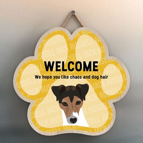 P5529 - Jack Russell Welcome Chaos And Dog Hair Katie Pearson Artworks Pawprint Hanging Plaque