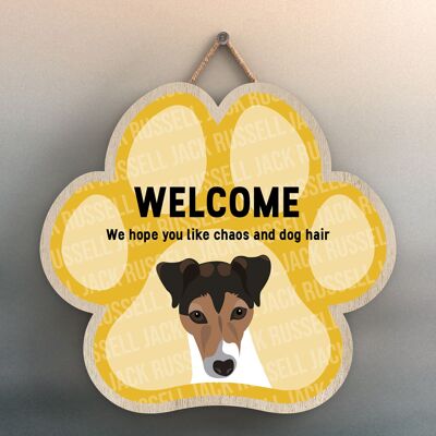 P5529 - Jack Russell Welcome Chaos And Dog Hair Katie Pearson Artworks Pawprint Placa colgante