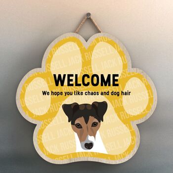 P5529 - Jack Russell Welcome Chaos And Dog Hair Katie Pearson Artworks Pawprint Plaque à suspendre 1