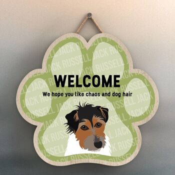 P5530 - Jack Russell Welcome Chaos And Dog Hair Katie Pearson Artworks Plaque à suspendre avec empreinte de patte 1