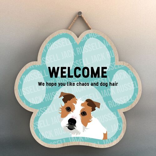 P5531 - Jack Russell Welcome Chaos And Dog Hair Katie Pearson Artworks Pawprint Hanging Plaque