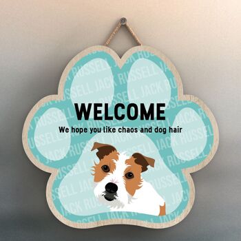 P5531 - Jack Russell Welcome Chaos And Dog Hair Katie Pearson Artworks Plaque à suspendre avec empreinte de patte 1