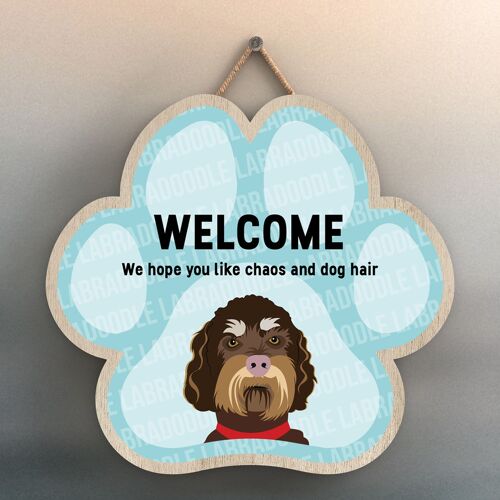 P5532 - Labradoodle Welcome Chaos And Dog Hair Katie Pearson Artworks Pawprint Hanging Plaque