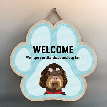 P5532 - Labradoodle Welcome Chaos And Dog Hair Katie Pearson Artworks Plaque à suspendre avec empreinte de patte 1