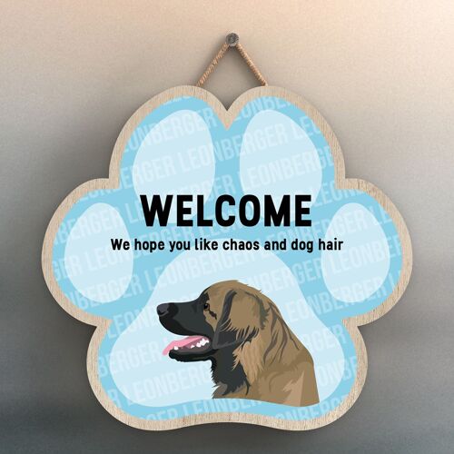 P5533 - Leonburger Welcome Chaos And Dog Hair Katie Pearson Artworks Pawprint Hanging Plaque