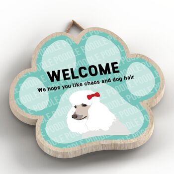 P5534 - Caniche Welcome Chaos And Dog Hair Katie Pearson Artworks Pawprint Plaque à suspendre 2