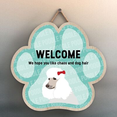 P5534 - Poodle Welcome Chaos And Dog Hair Katie Pearson Artworks Pawprint Placa colgante