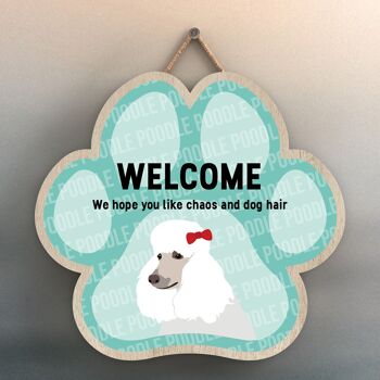 P5534 - Caniche Welcome Chaos And Dog Hair Katie Pearson Artworks Pawprint Plaque à suspendre 1